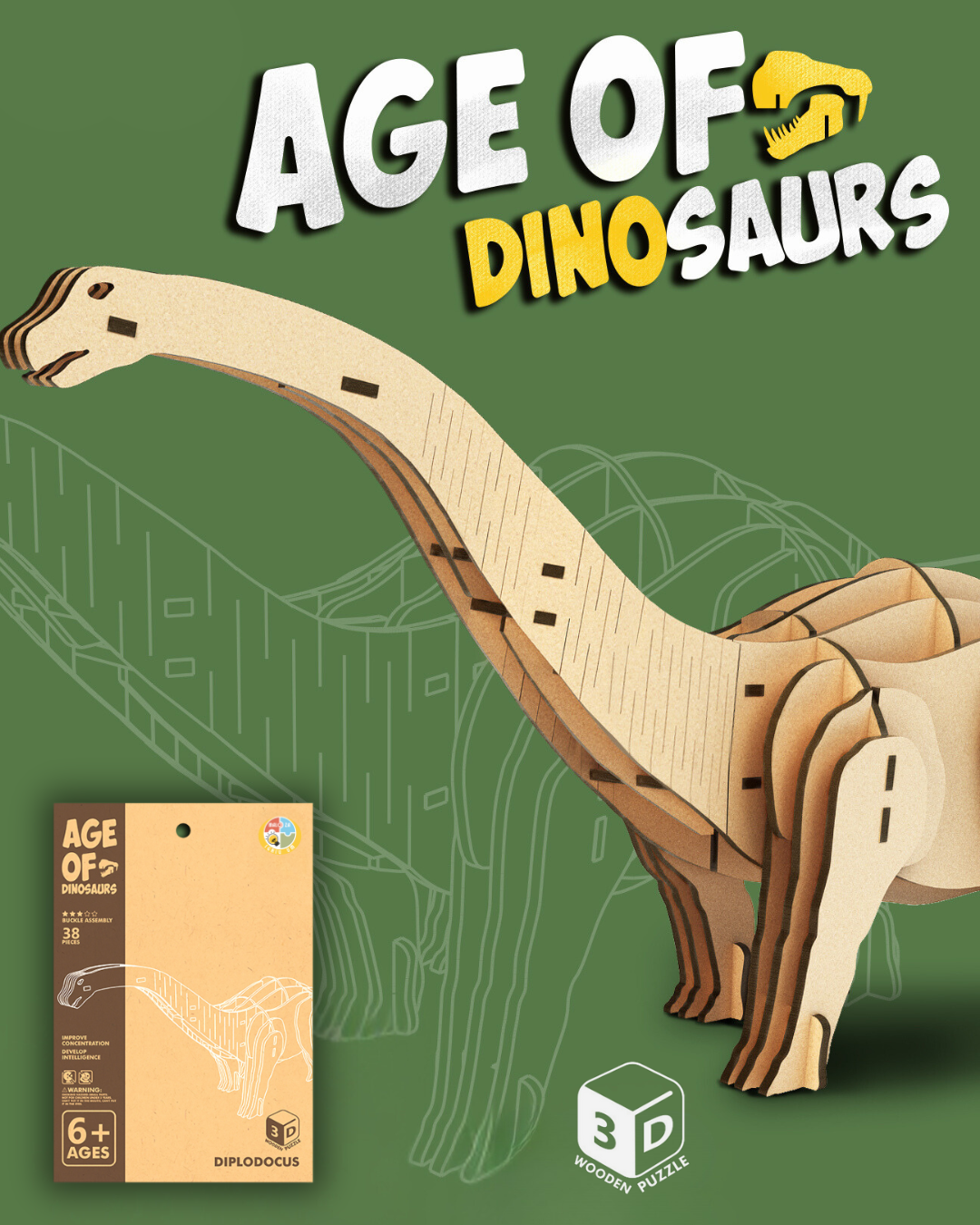 AGE OF DINOSAURS: 3D Lesena Sestavljanka - Diplodocus