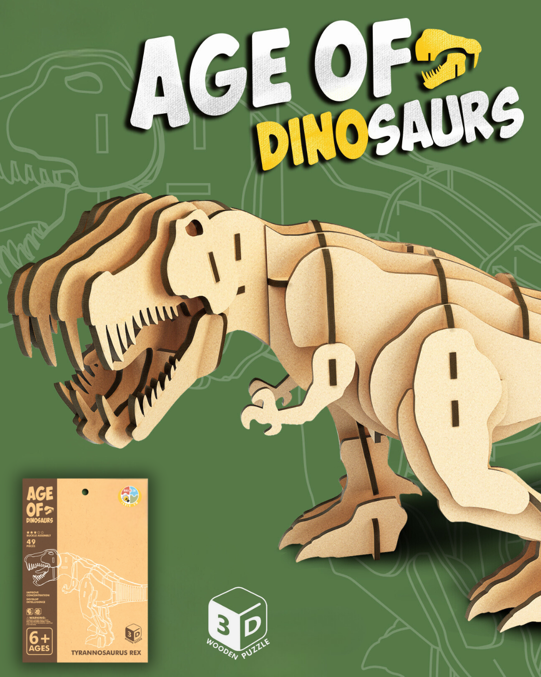 AGE OF DINOSAURS: 3D Lesena Sestavljanka - Tyrannosaurus Rex