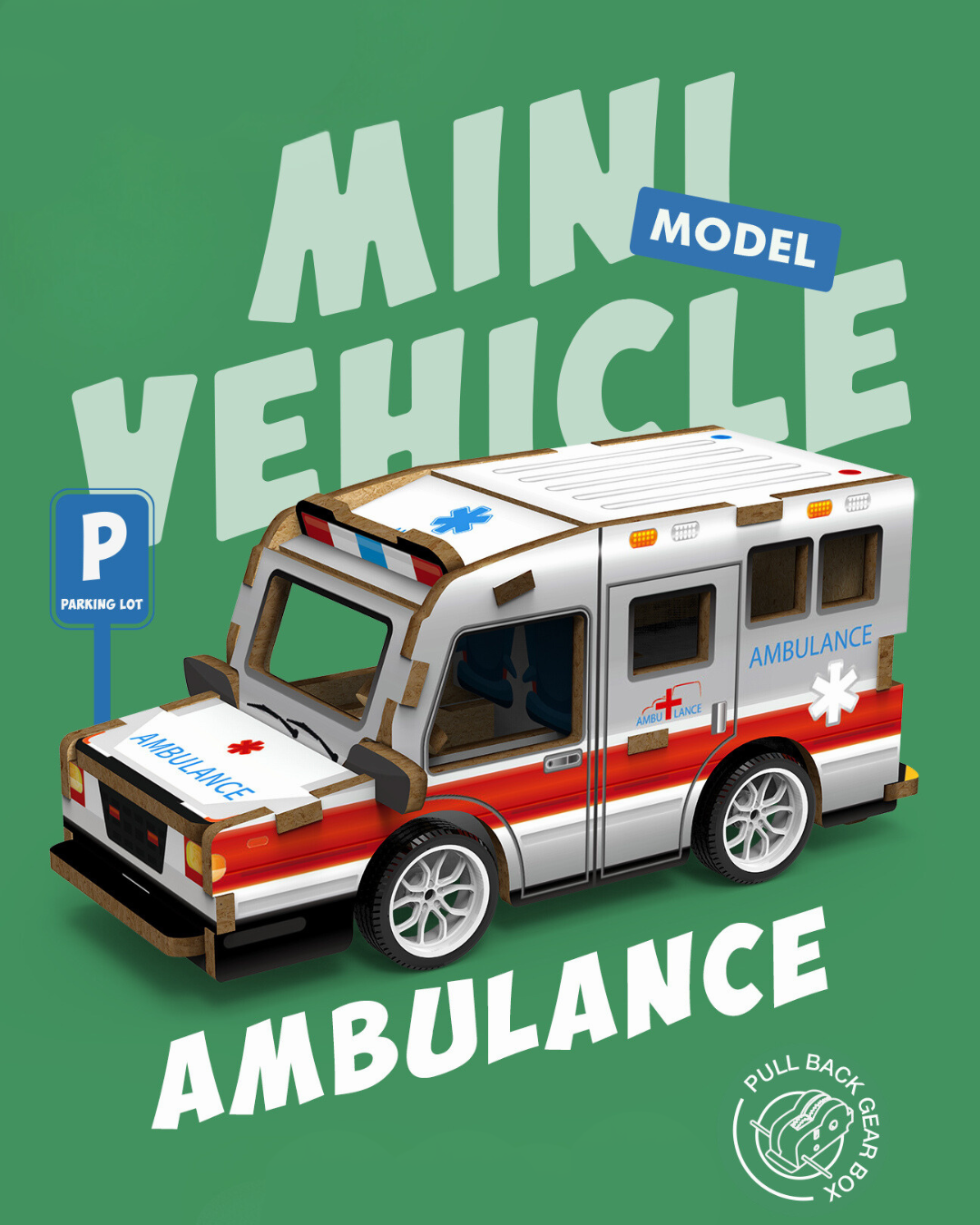 MINI VEHICLE: 3D Lesena Sestavljanka - Rešilec