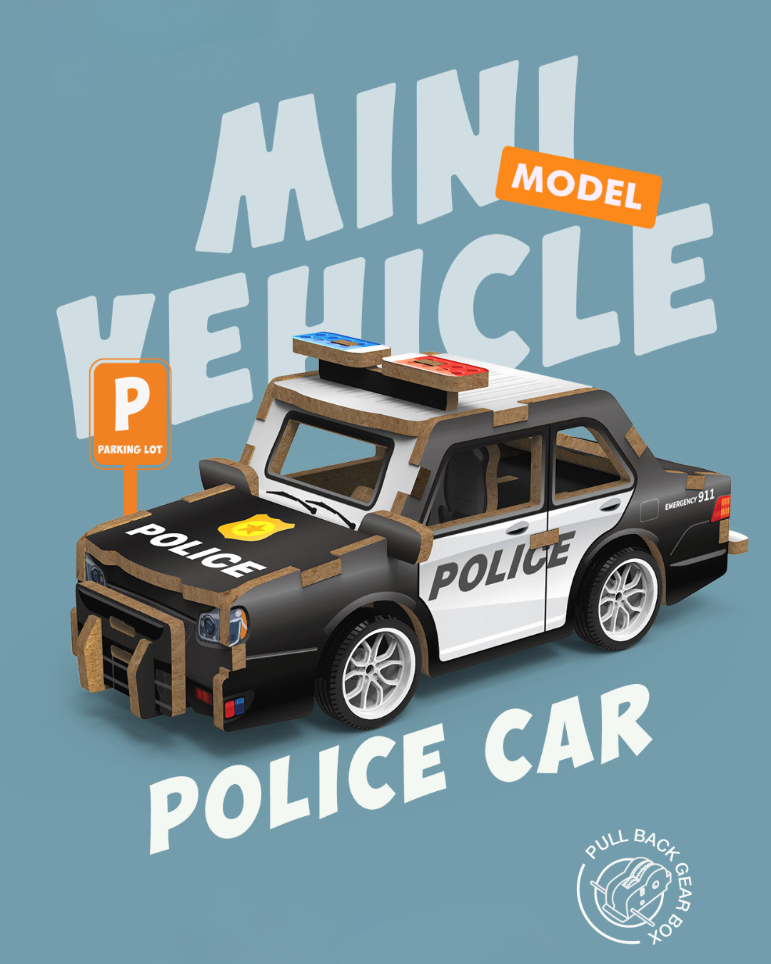 MINI VEHICLE: 3D Lesena Sestavljanka - Policist